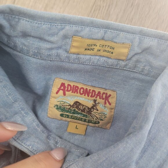 Adirondack Men's Button-Up Chambray denim Shirt With Pockets western casual L - Picture 3 of 4
